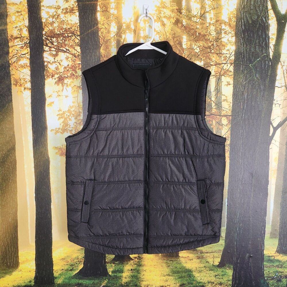Rock & Republic Mens L Puffer Vest Insulated Gray And Black Zip Up Jacket Coat
